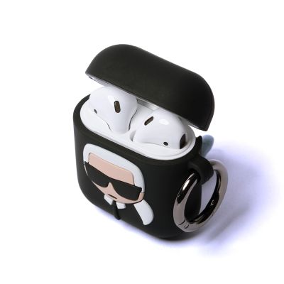 3. Karl Lagerfeld Silikon-Ikonik-Hülle für AirPods 1/2 – Schwarz