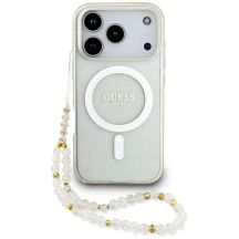 Guess IML Glitter Pearl Strap MagSafe Hülle für iPhone 17 Pro - Transparent