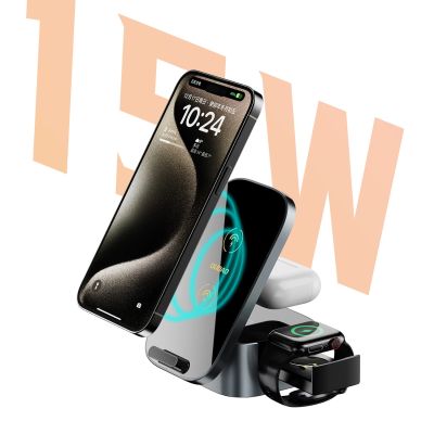 3. Dudao A11Pro+ induktives Ladegerät 15W 3in1 für Telefon / Smartwatch / Kopfhörer - Schwarz