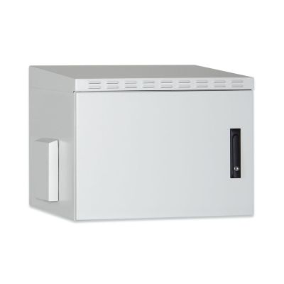 10. Digitus 19" 12U 600x600 Wand-Netzwerkschrank, Volltür, grau, ungeteilt, montiert, IP55, 100 kg