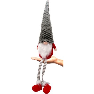 2. Dekorativer Gartenzwerg mit grauer Pelzmütze, 50 + 25 cm