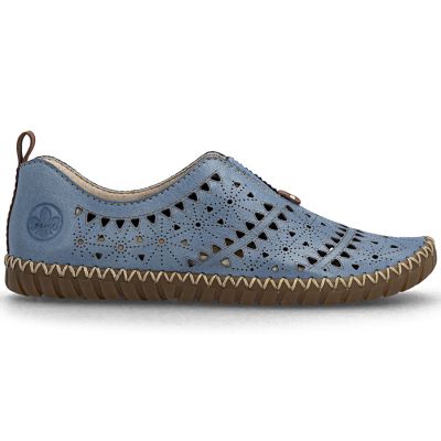2. Rieker M2852-12 Damen-Lederschuhe mit durchbrochenem Muster, blau