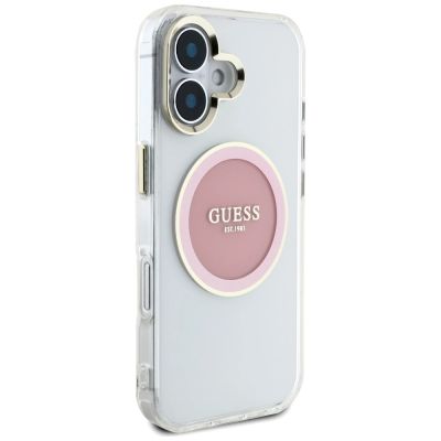 4. Guess IML Metal Colored Circle Classic Logo MagSafe iPhone 16 Hülle - Rosa