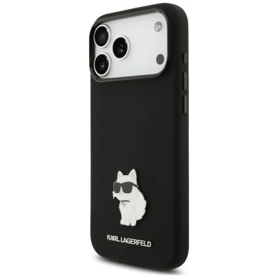 2. Karl Lagerfeld Silicone Choupette Metal Pin Hülle für iPhone 18 Pro Max / 17 Pro Max – Schwarz