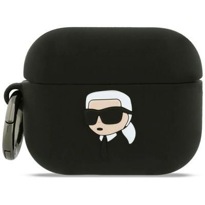 Karl Lagerfeld Silikonhülle mit Karl-Lagerfeld-Kopf (3D) für AirPods Pro 3 – Schwarz