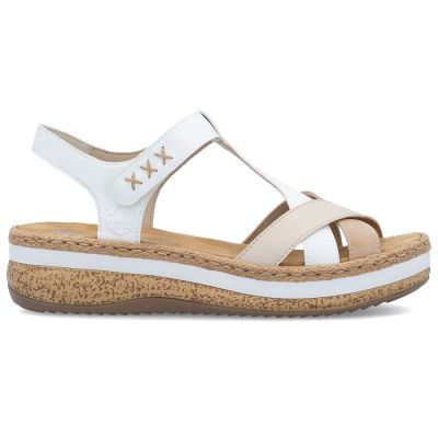 2. Rieker V0919-80 weiße Keilsandalen für Damen