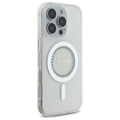 4. Guess IML Strassstein-MagSafe-Hülle für iPhone 16 Pro – Weiß