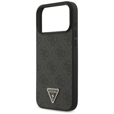6. Guess Leather 4G Triangle Strass MagSafe Case für iPhone 17 Pro Max - Schwarz