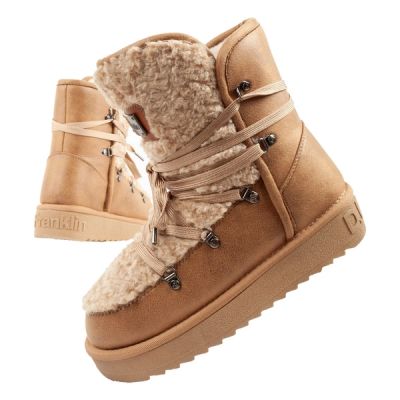 D.Franklin Damen Winter Schneestiefel, modisches Fellfutter, braun beige