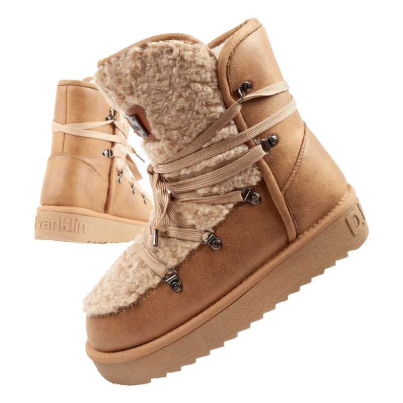 D.Franklin Damen Winter Schneestiefel, modisches Fellfutter, braun beige