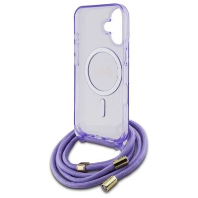 6. Guess Crossbody Cord Script MagSafe Hülle für iPhone 16 – Lila
