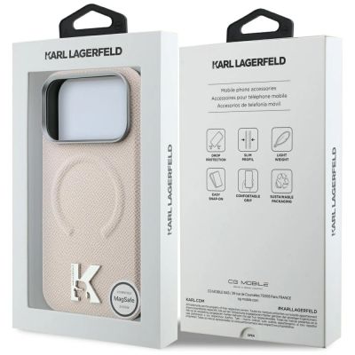 8. Karl Lagerfeld MagSafe Hülle mit geprägtem Ringmuster und Kameo-Logo für iPhone 18 Pro / 17 Pro – Beige
