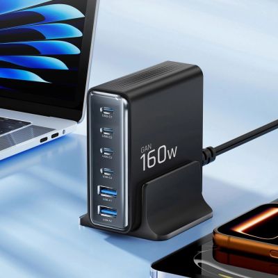 4. Tech-Protect DC160W-GAN 6-Port 160W Wandladegerät – Schwarz