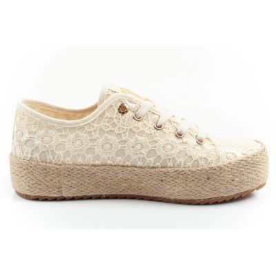 4. Lee Cooper Damen-Sneaker mit Schnürung, beige Plateau