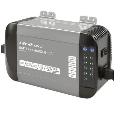 6. Intelligentes Qoltec Monolith-Ladegerät für LiFePO4-, AGM-, GEL- und SLA-Batterien | 10 A | 24 V