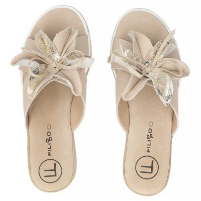 5. Damen-Keilsandalen aus Leder mit Blumenmuster, beige, Filippo DK7636