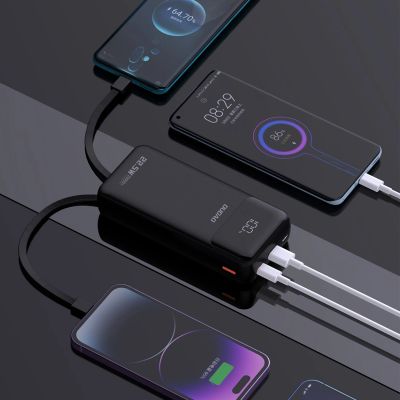 5. Dudao K15Pro Powerbank 20000 mAh 22,5 W PD USB-C / USB-A / integrierte Lightning und USB-C-Kabel – Schwarz