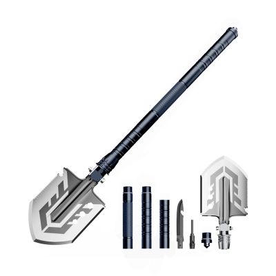 3. Wozinsky WSS-211 Überlebens- und Bushcraft-Schaufel, Multifunktionsmesser, Brecheisen, Feuersteinpfeife, Harpune, 21-in-1 - grau
