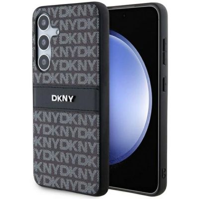 DKNY Leder Mono Stripe & Metal Logo Hülle für Samsung Galaxy S24 – Schwarz
