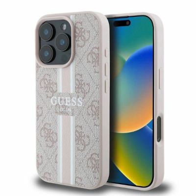 Guess 4G Printed Stripes MagSafe iPhone 16 Pro Hülle - Rosa