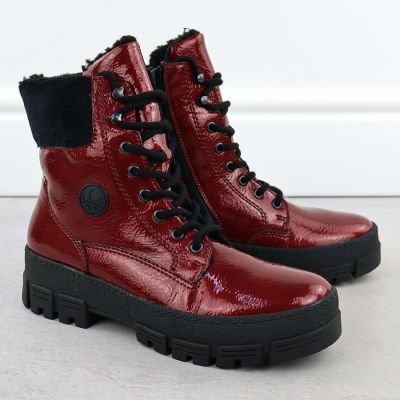 3. Rote Plateau-Ankle-Boots aus Lackleder für Damen, Rieker Y0220-33