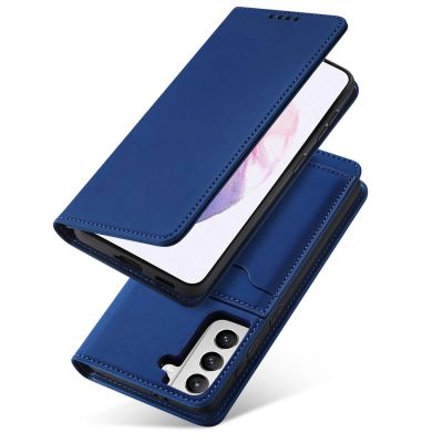 13. Magnetkartenhülle Hülle für Samsung Galaxy S22+ (S22 Plus) Tasche Geldbörse Kartenhalter Blau