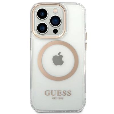 3. Guess GUHMP14LHTRMD iPhone 14 Pro 6.1 "Gold / Gold Hartschalenetui Metal Outline Magsafe