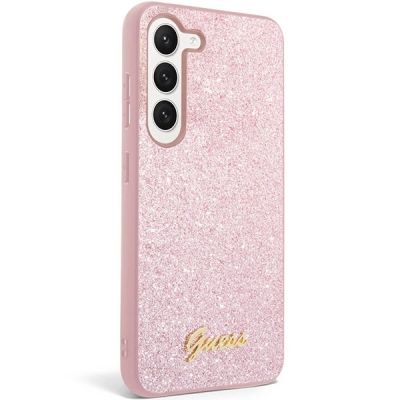 3. Guess Glitzer-Schriftzug-Hülle für Samsung Galaxy S23+ - Pink
