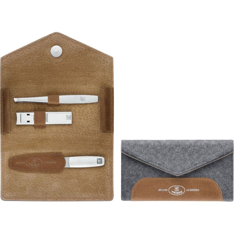 3. ZWILLING 97698-005-0 Twinox Reise-Maniküre-Set – Graues Filzetui, 3-teilig