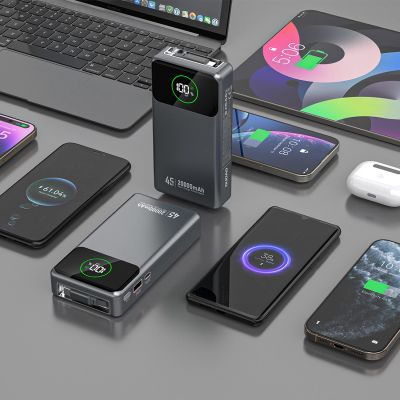 8. Dudao K31 Pro 45W 20000mAh Powerbank mit integriertem einziehbarem USB-C-Kabel - Grau
