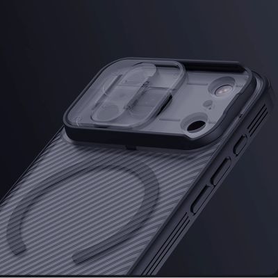 19. Nillkin CamShield Pro MagSafe-kompatible Hülle für iPhone 17 Pro – Transparent Schwarz