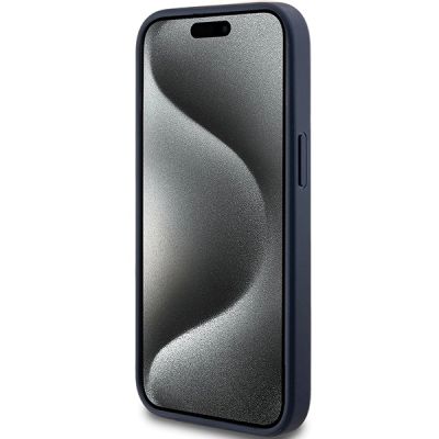 5. Guess 4G Triangle Metal Logo Hülle für iPhone 15 Plus / 14 Plus – Blau