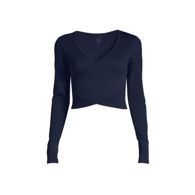 CASALL Seamless Rib Wrap Langarm T-Shirt in Kernblau