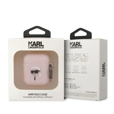 3. Karl Lagerfeld KLA2RUNIKP AirPods 1/2 Hülle rosa/rosa Silikon Karl Head 3D