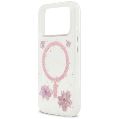 6. Guess Resin Flowers Glitter MagSafe Hülle für iPhone 17 Pro - Pink