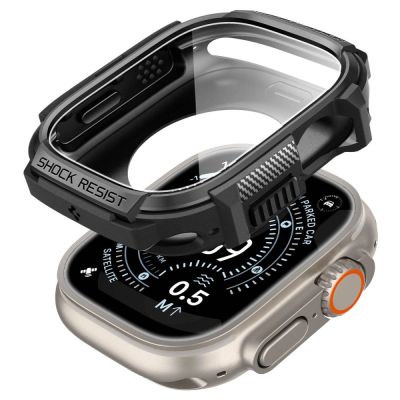 4. Spigen Rugged Armor Schutzhülle + 9H-Hartglas für Apple Watch Ultra 49 mm – Mattschwarz