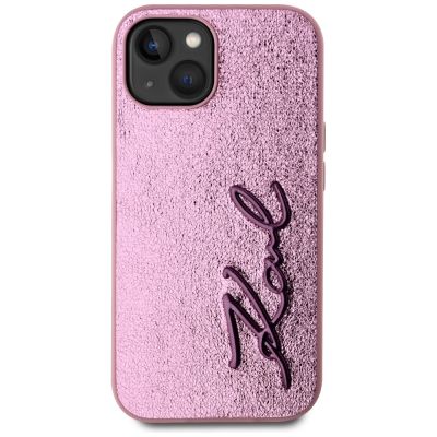 3. Karl Lagerfeld Wrinkled Metal Signature iPhone 15 Hülle - Rosa