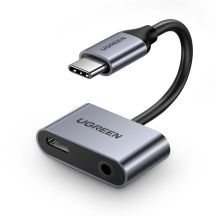 Ugreen CM193 50596 Audio-Adapter mit zwei Anschlüssen, USB-C (männlich) – Mini-Buchse 3,5 mm / USB-C (weiblich), grau