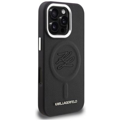 4. Karl Lagerfeld MagSafe Hülle mit Initialen und Metalllogo für iPhone 16 Pro – Schwarz