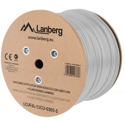 6. LANBERG UFTP-KABEL CAT 6A 305M CU LSZH DRAHT GRAU CPR+FLUKE BESTANDEN