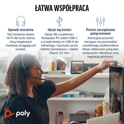 63. POLY Blackwire 3225 Stereo-USB-C-Headset + 3,5-mm-Klinkenstecker + USB-C/A-Adapter