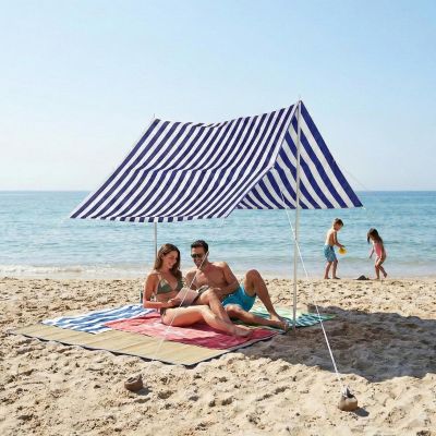 22. Sonnensegel mit Gestänge, 3 x 1,7 m, blau