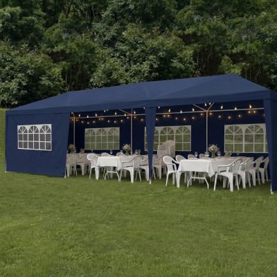 5. PE Garten-Cateringzelt-Pavillon 9x3M + 8 Wände Marineblau