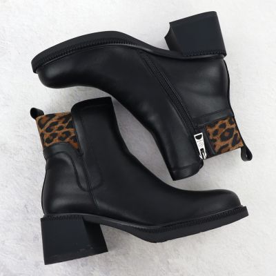 4. Schwarze Leder-Ankle-Boots mit Blockabsatz, Vinceza 26-66855