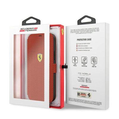 5. Ferrari FESPEFLBKP12SRE iPhone 12 mini 5.4" rot/rotes Buch On Track Perforated