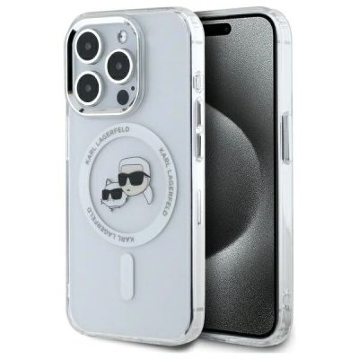 Karl Lagerfeld IML Metal Karl&Choupette Head MagSafe Case für iPhone 15 Pro Max - Weiß