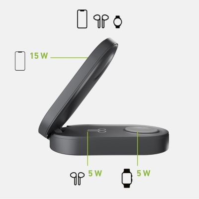 4. SBS 3-in-1 Faltbare kabellose Ladestation QI2 MFI – Made for iPhone – Schwarz