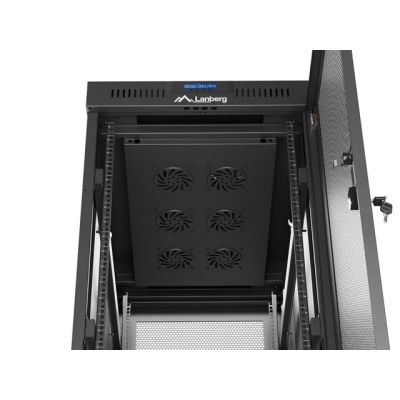 10. 19" 32U 600x1000 schwarzer Stand-Rack-Schrank mit perforierten Türen LCD Lanberg (Flat Pack)