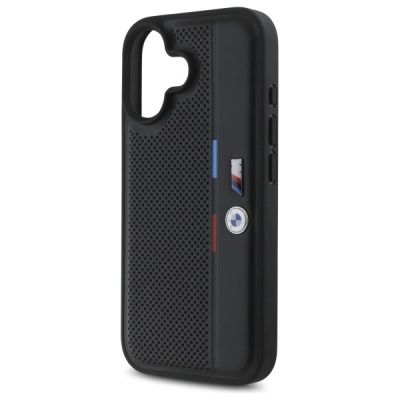 6. BMW M Perforiertes Tricolor Detail Line iPhone 16 Hülle - Schwarz