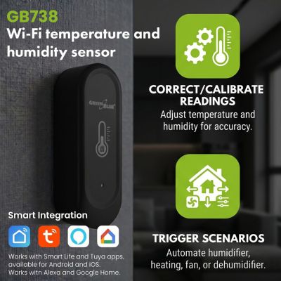 GREENBLUE WLAN-Temperatur- und Feuchtigkeitssensor für den Außenbereich, Android/iOS, 3,0 V DC, LR03X2, IP65 GB741